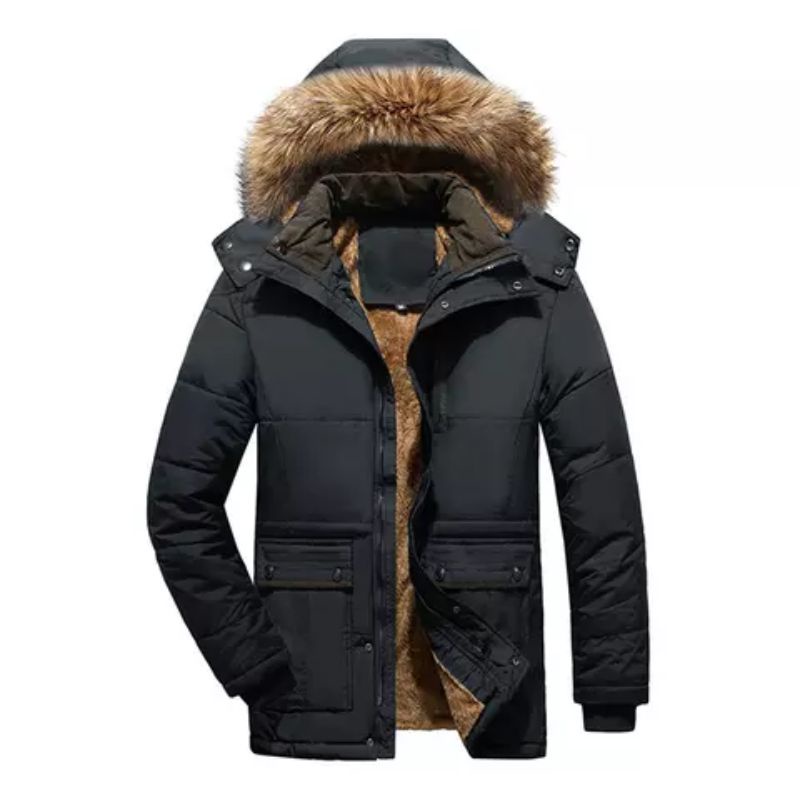 Jaket winter pria tebal musim dingin kerah bulu korean style