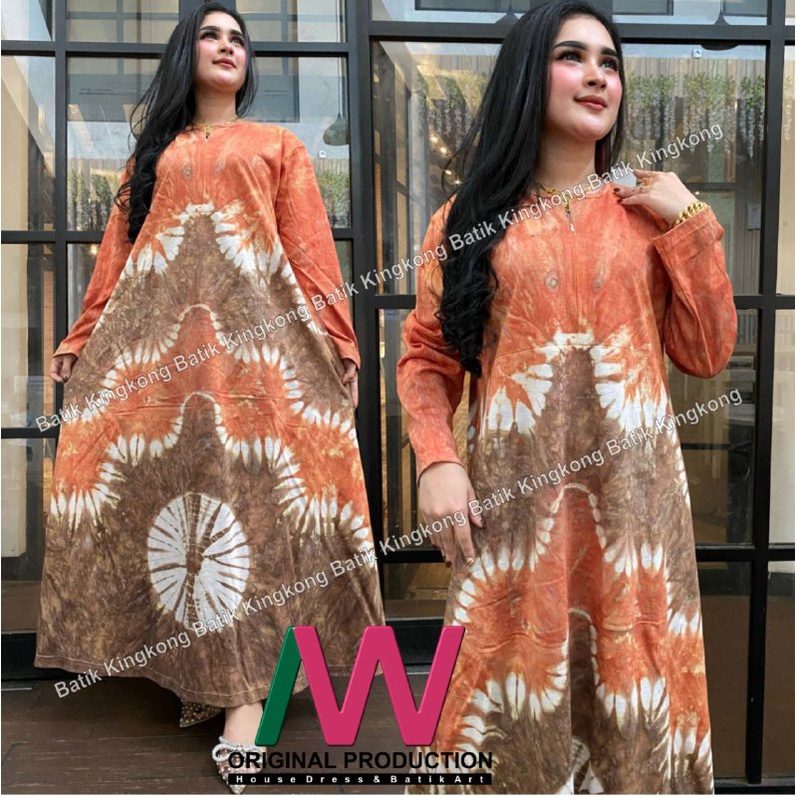 DRESS WANITA KEKINIAN JUMBO PANJANG SEMATAKAKI MOTIF ABSTRAK BUSUI RESLETING KATUN ADEM MURAH