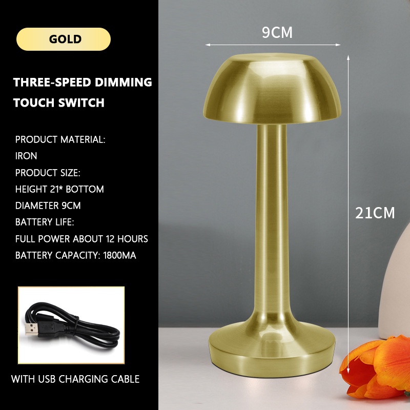 ღ Cordless Meja Lampu 3 Tingkat Sentuh Portabel Led Suasana Malam Lampu Usb Pengisian Kamar Tidur Restoran Meja Samping Tempat Tidur Dekorasi