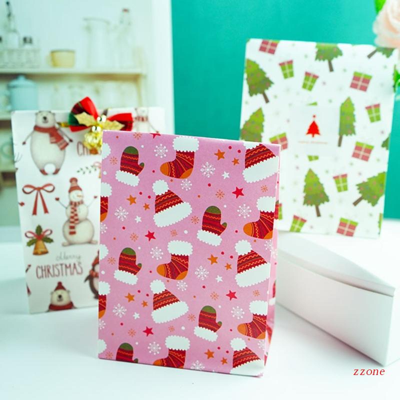 Zzz 10Pcs / Set Kantong Kertas Motif Kartun Santa / Rusa / Manusia Salju / Snowflake Untuk Permen / Kue Natal