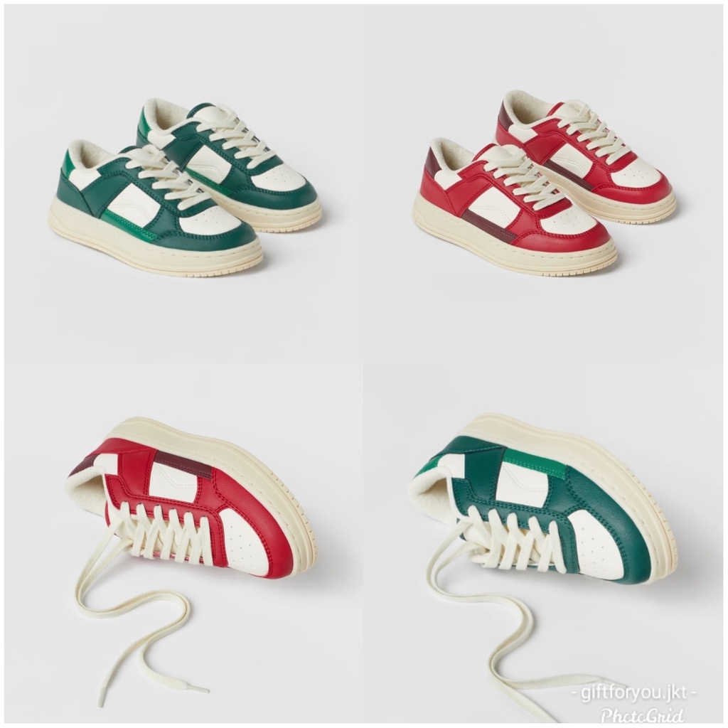 Sepatu Anak Zara Kids MULTI-PIECE TRAINERS Sneaker Shoes Merah Hijau School Travelling Sekolah Fashi