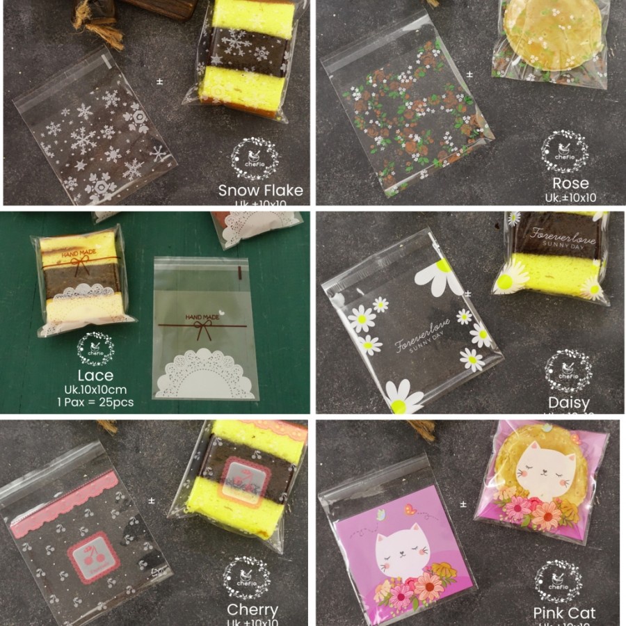 Chefio Plastik Roti OPP Motif Bunga 10x10 Plastik Kue Cake Donat Risol/ Plastik Kue Motif