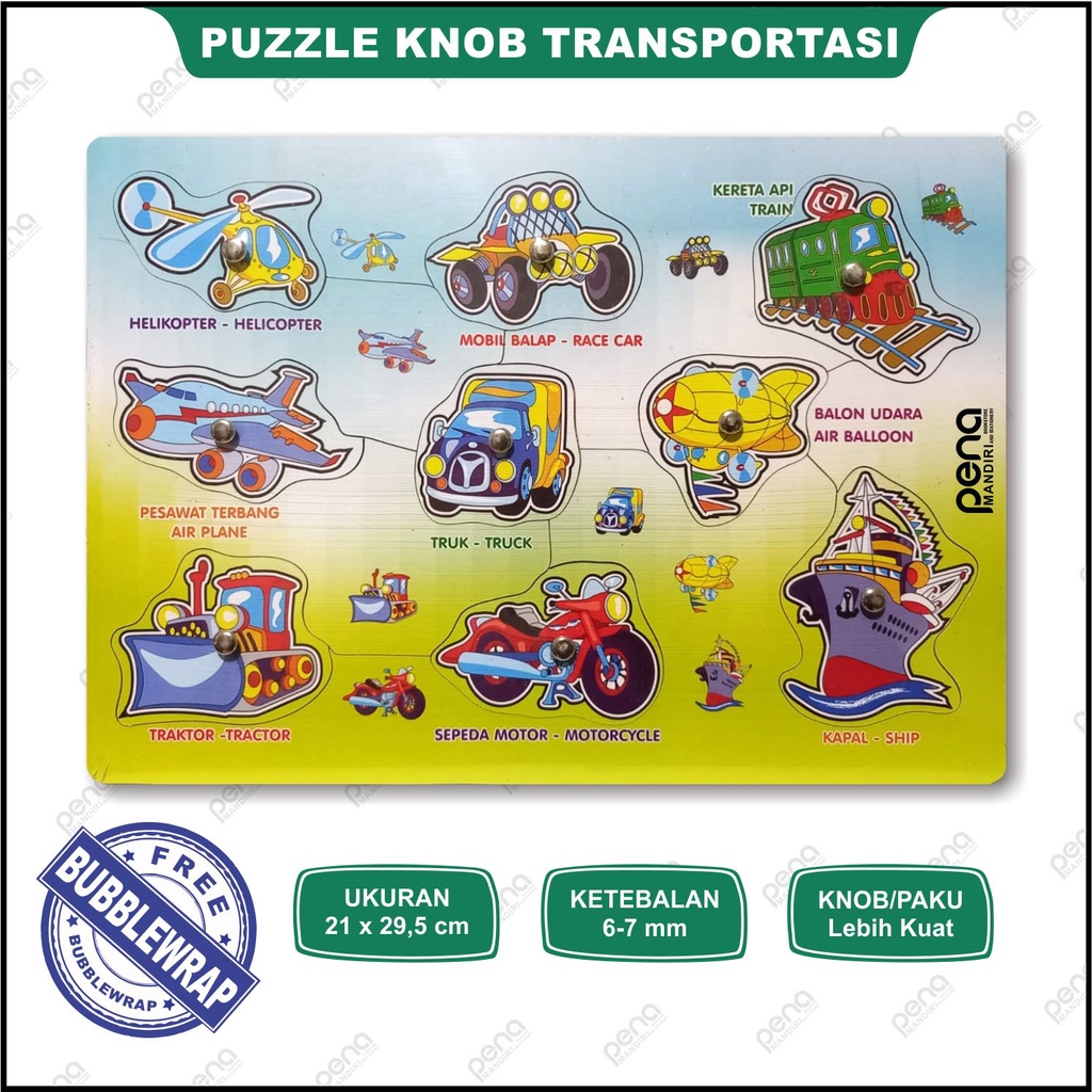 Puzzle Transportasi / Puzzle Knob Kendaraan / puzzle Kayu Anak Murah