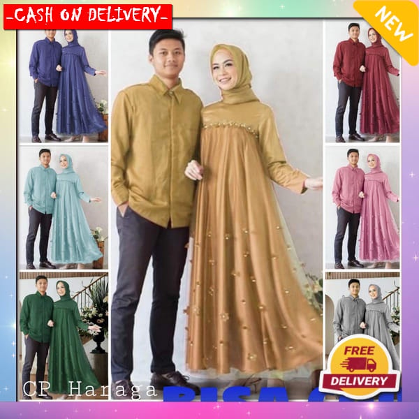 Baju Couple Kapel Maxi Dress Kemeja Pasangan Keluarga Pria Wanita Suami Istri Busui Pesta Kondangan 