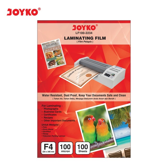 

Premium Laminating Film / Plastik Laminating Joyko Lf100-2234 (F4)