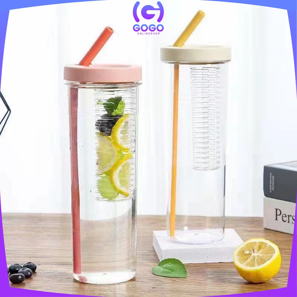 GOGO-C476 Botol Minum Transparan 700ML Portable Dengan Sedotan / Tempat Jus Tumbler Travel Korean Style BPA FREE