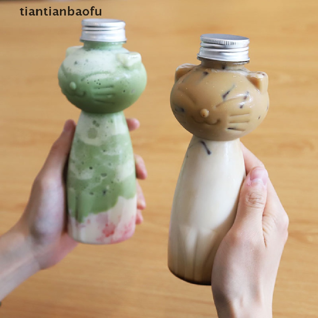 Botol Jus / Susu / Teh / Jus Homemade Desain Kucing Transparan