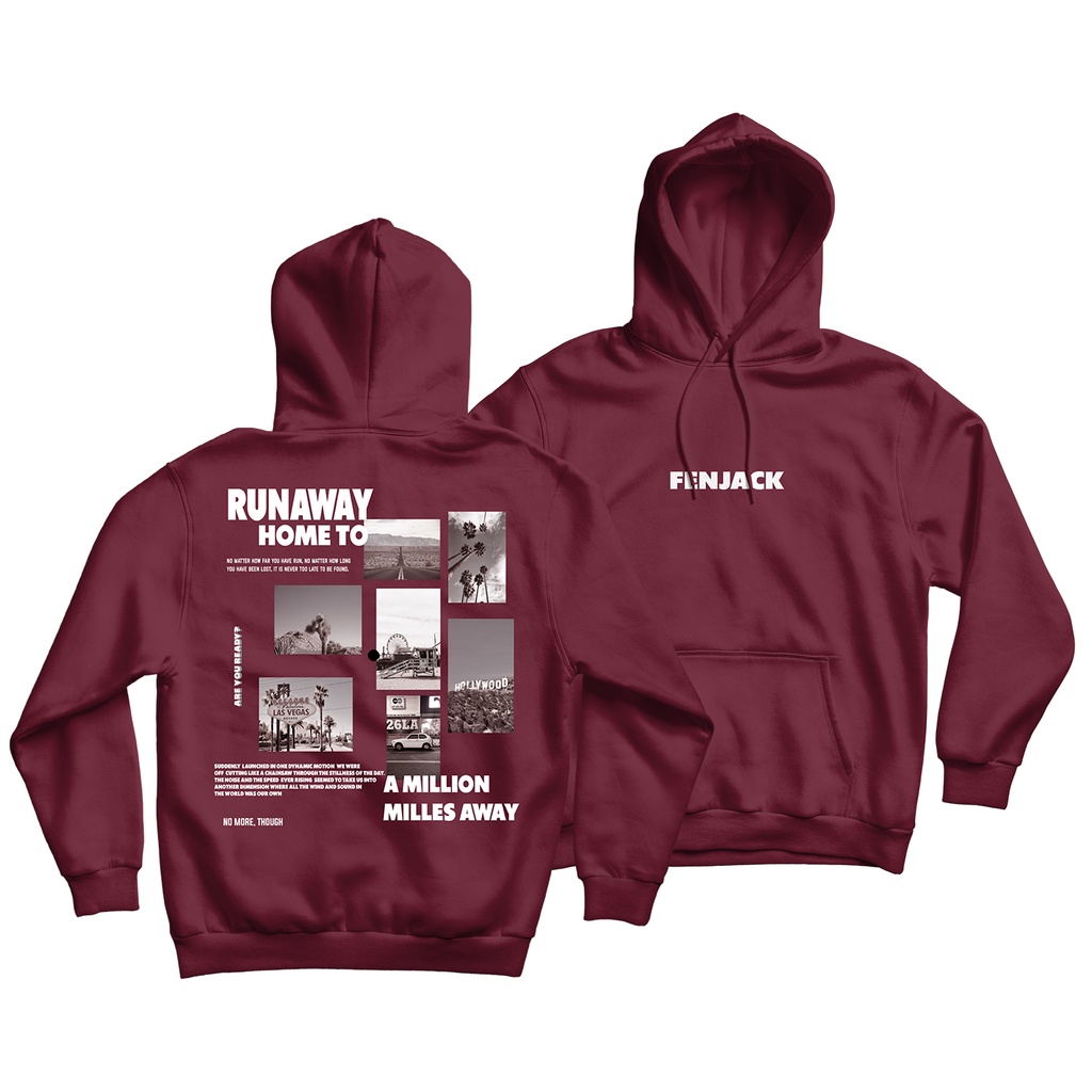 Sweaterpolos Hoodie Jumper RUNAWAY ( Sablon ) Unisex Pria & Wanita-MAROON