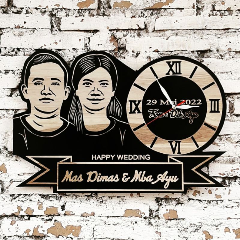 Jam Dinding Kayu Jekso Bulat Romawi Pita