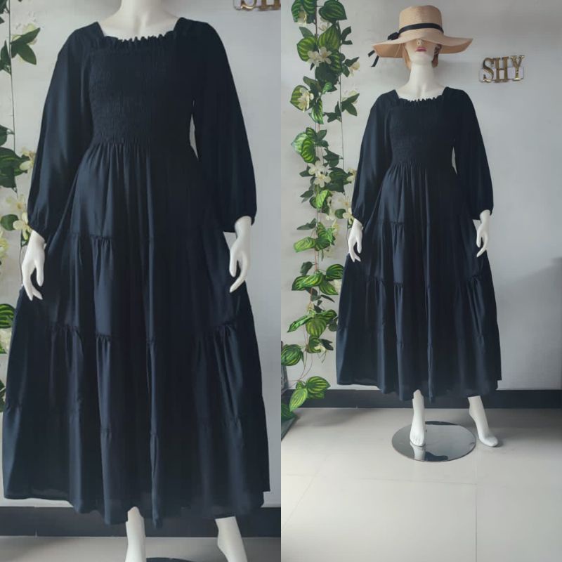 Dress Kerut Dada Lengan Panjang