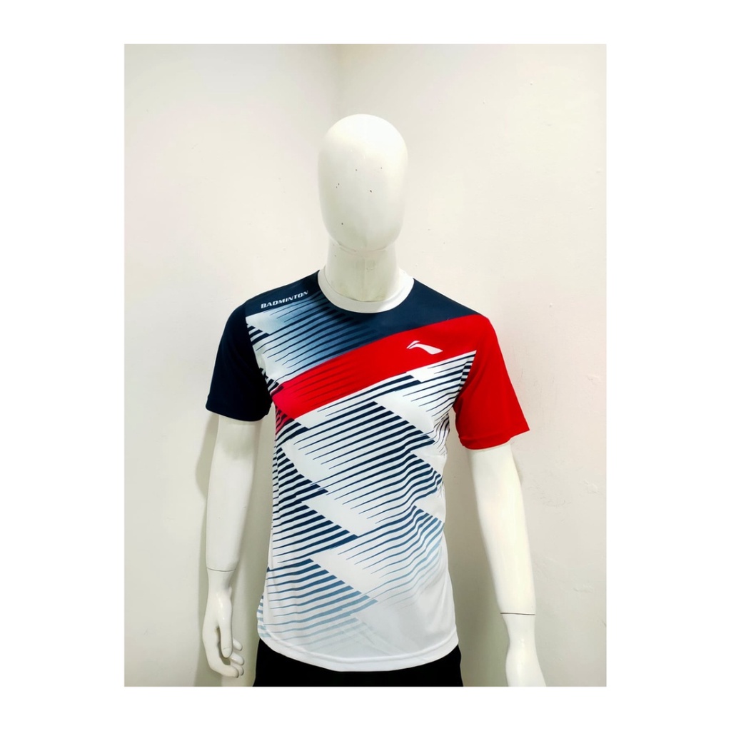 Kaos bulutangkis pria L260 baju badminton atasan olahraga jersy wanita dewasa t-shirt outfit seragam kostum jersey casual suit pakaian jarsey oblong apparel sport jersi sudirman thomas uber cup bulu tangkis putih polos