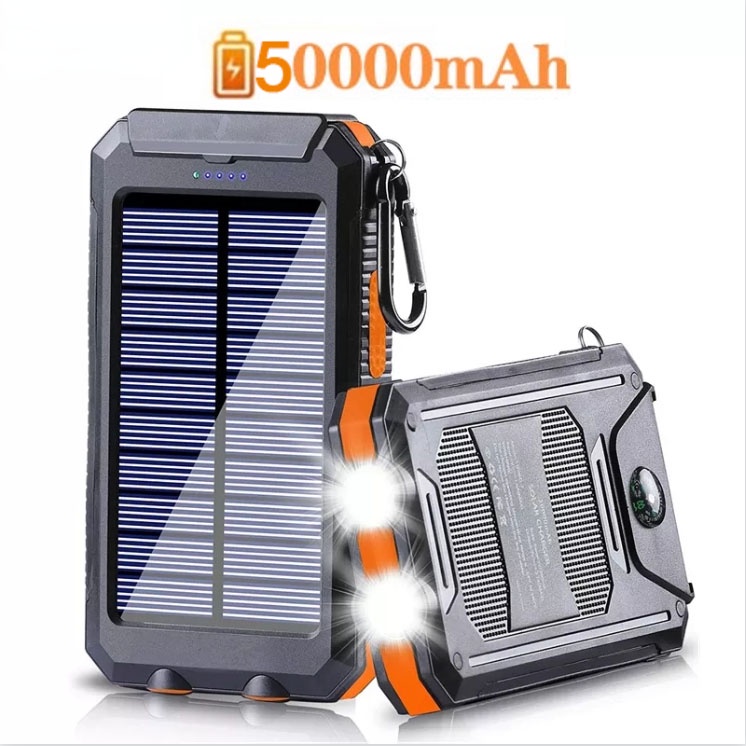 Solar Powerbank 50000mAh Bank Daya berkapasitas tinggi Tahan Air Drop-proof dan Tahan Lama 2 Output Pengisian Cepat