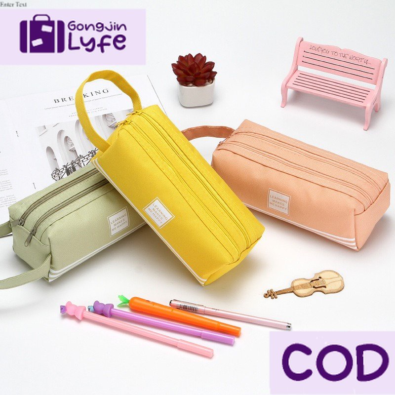 

[Gongjin] Kotak Pensil Round Dual Zipper / Tepak Pencil Case Kapasitas Besar Dompet Pouch Tempat Bolpen Pen Make Up