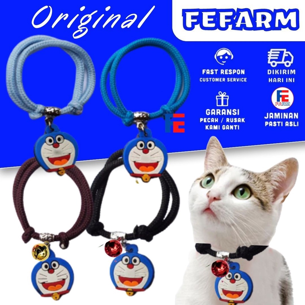 Kalung Kucing Karakter Lonceng 14mm Motif Doraemon Bahan Tebal Kalung Kucing FEFARM