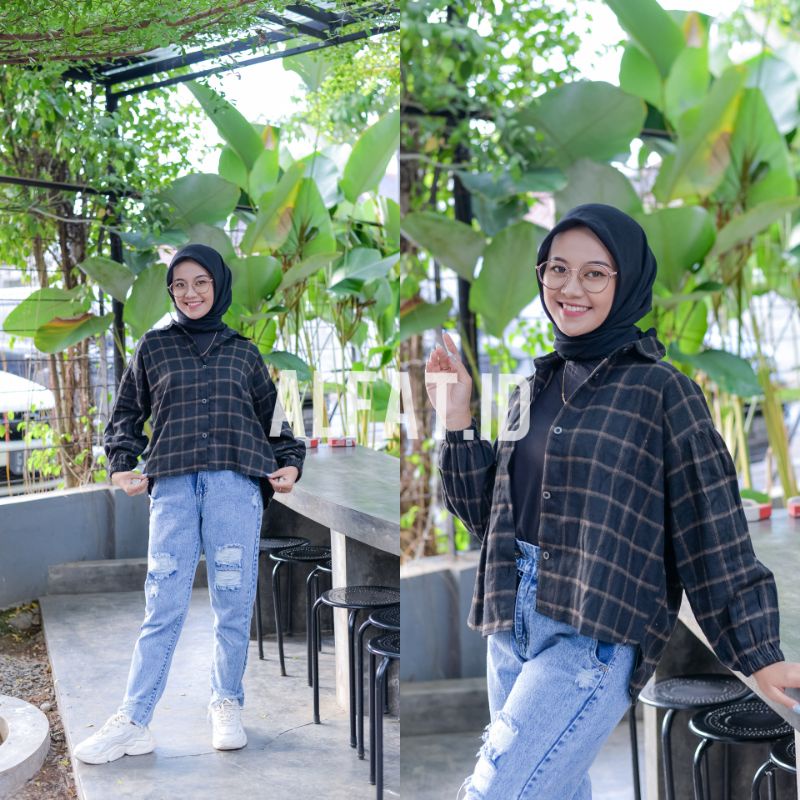 KEMEJA BALON WANITA // KEMEJA FLANEL // KEMEJA BALON FLANEL OVERSIZE // KEMEJA KOTAK KOTAK