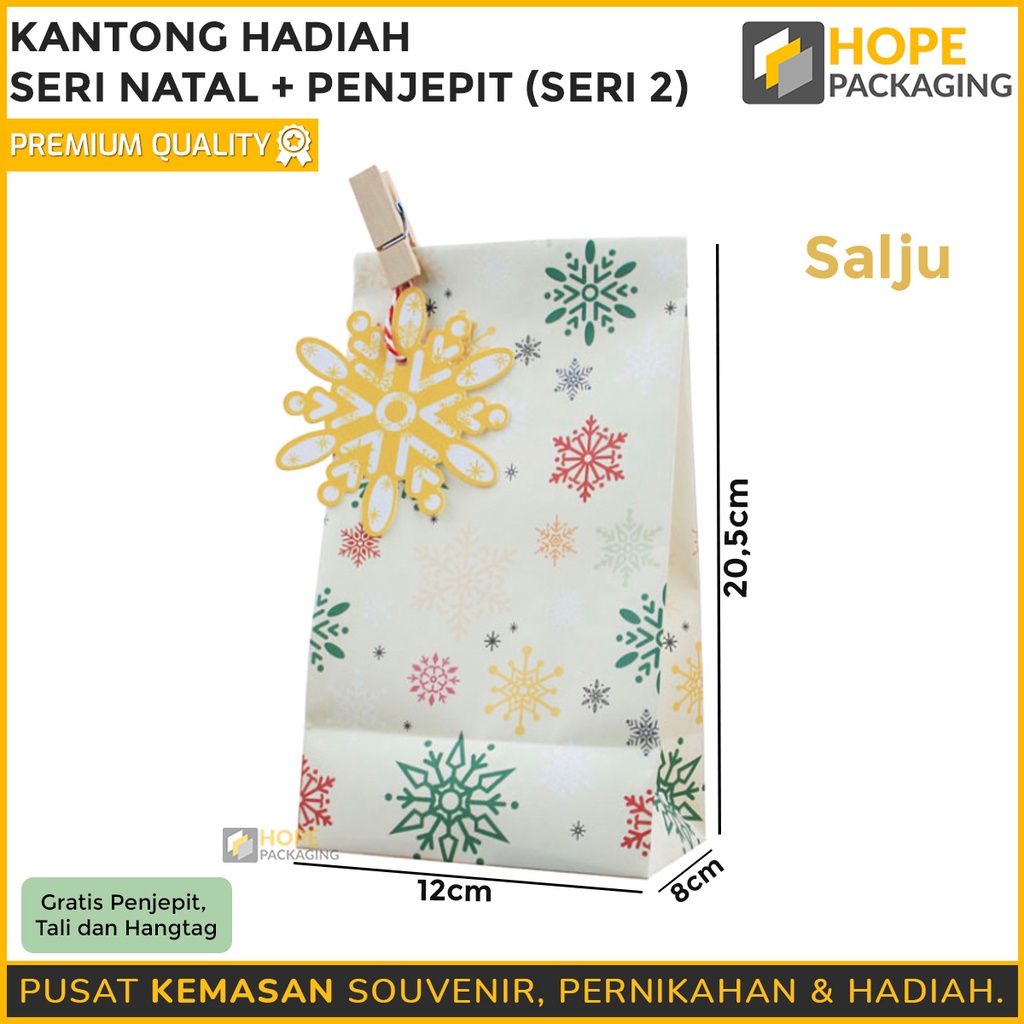 Kantong Hadiah Natal + penjepit + hangtag Size : 12x20.5x8cm Dus natal kraft Wadah Motif Karakter