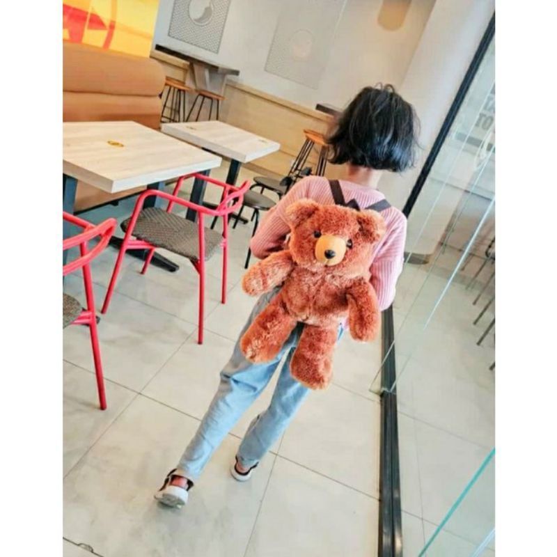 Tas Boneka Teddy Bear beruang bulu halus ransel boneka lucu