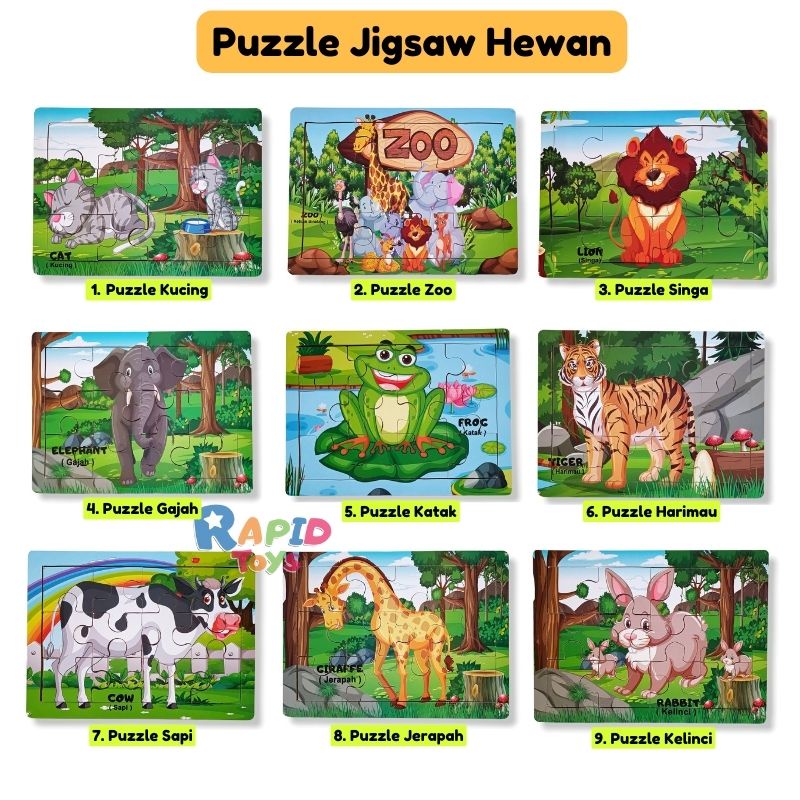 Aneka Puzzle Kayu Jigsaw Hewan Mainan Kayu Pintar Bisa COD