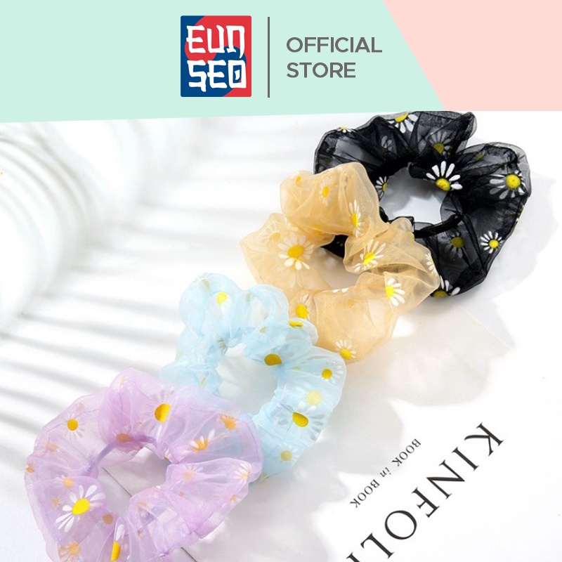EUNSEO Scrunchie Motif Bunga Transparan Sun Flowers Fashion Wanita Korea Ikat Rambut Wanita