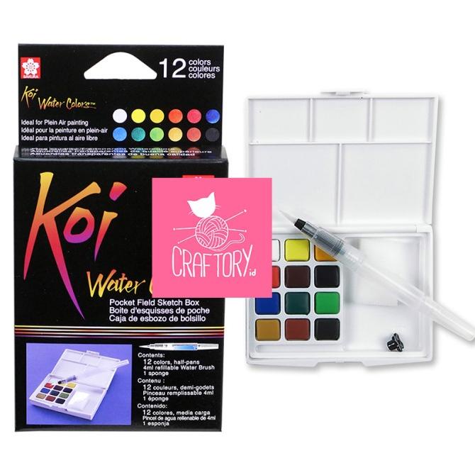 

[COD] sakura Koi Watercolor 12 Pocket Field Sketch Box Cat Air 12 Warna TERBARU Kode 484