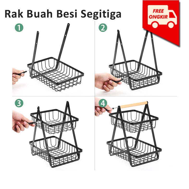 Rak Buah Stainless steel keranjang Rak BuahSegitiga 2 Susun