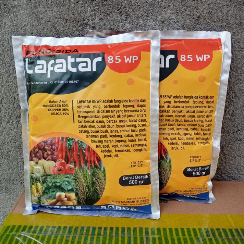 Fungisida kontak Dan sistemik Lafatar 85 WP  500 gram Mankozeb biru copper Plus silika untuk mengend