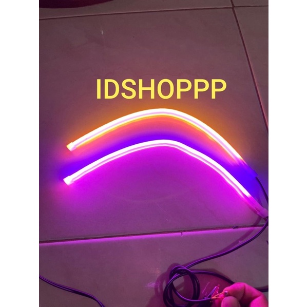 lampu Alis LED slim alis DRL fleksibel waterproof 12v 60cm 30cm 2 mode running motor warna pink ungu