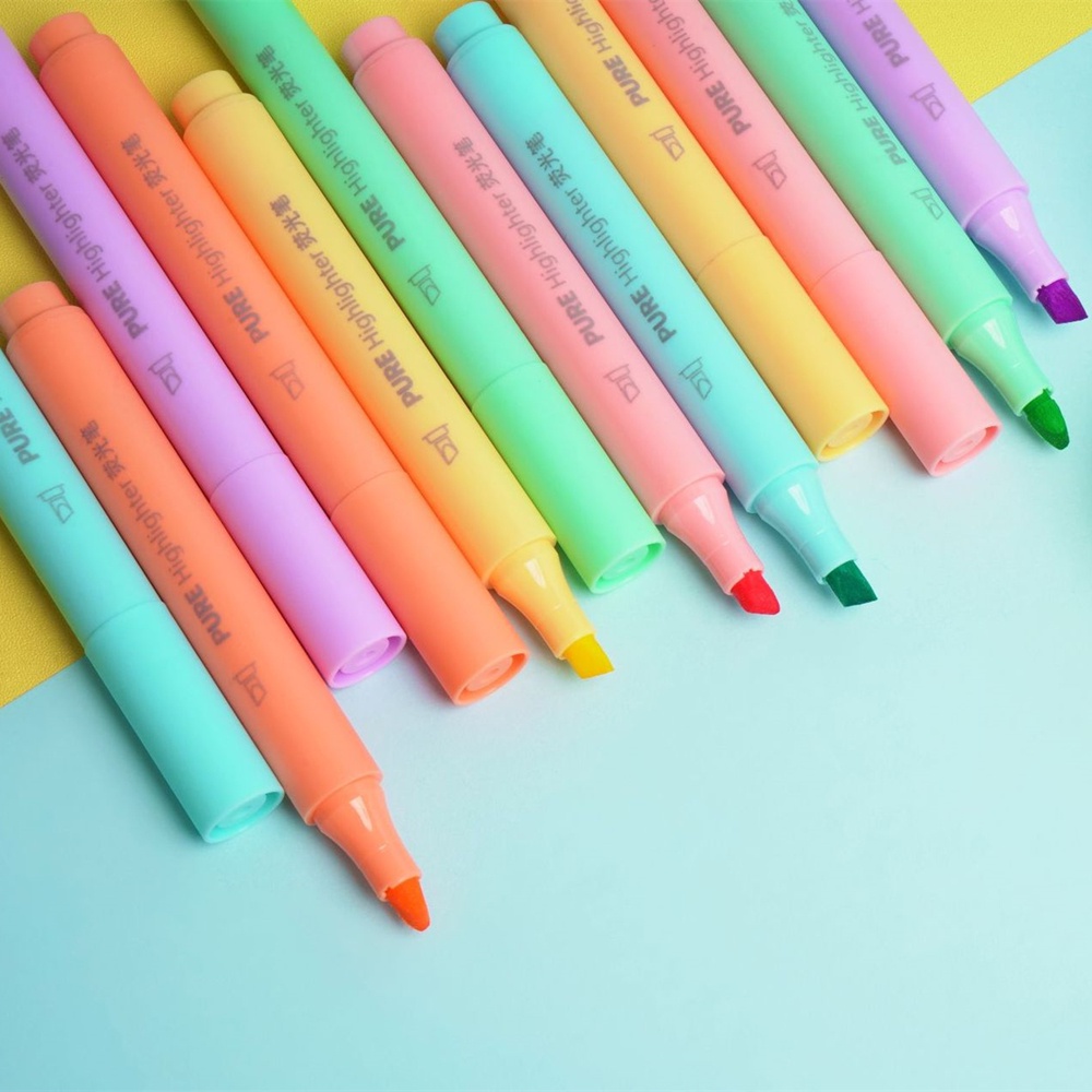 6pcs / Set Pen Highlighter Kepala Lembut Warna Macaroon Untuk Pelajar / Kantor