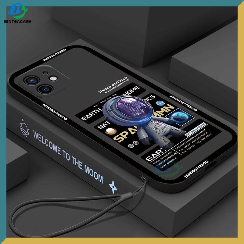 Case Silikon Motif Astronot Dengan Lanyard Untuk IPhone 13 Pro Max 11 Pro Max 12 Pro Max 6 6S 7 8 Plus X Xr Xs Max