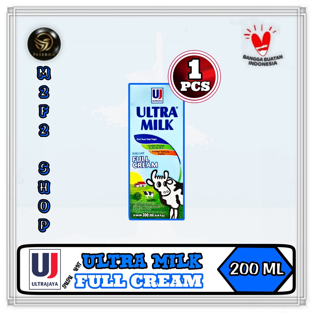 

Susu Ultra Milk Rasa Full Cream Kotak UHT | Plain - 200 ml (Kemasan Satuan)