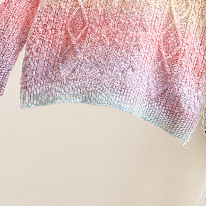Image of Sweater Twist Anak Perempuan Warna Gradien Pullover Tie-Dye Rajut Longgar Malas Pelajar Trend #3
