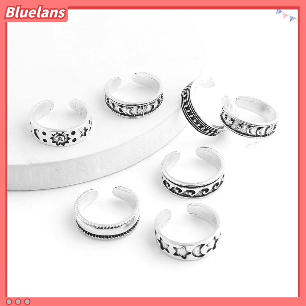 7pcs Cincin Kaki Model Terbuka Desain Bulan Bintang Electroplating Gaya Bohemian Untuk Pantai