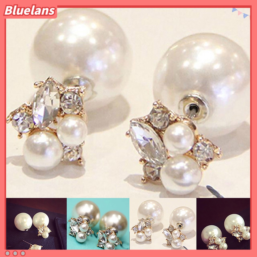 Bluelans Studs Earrings Rhinestone Decor Ear Decoration Exquisite Women Front Back Piercing Earing