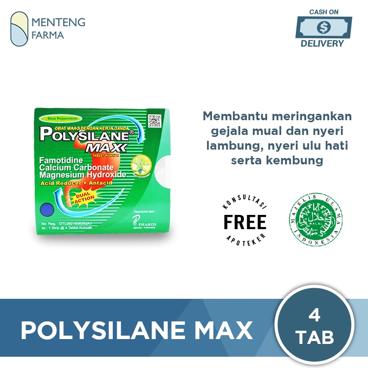 Polysilane Max Peppermint Tablet - Tablet Kunyah Obat Maag Dual Action