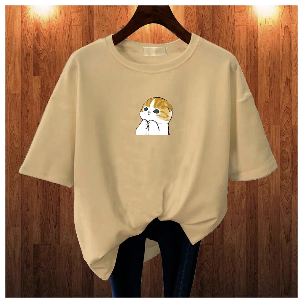 CALVIERO SHOP - BAJU KAOS ATASAN WANITA PRINT CAT PLEASE LOGO GALAXY PRINT