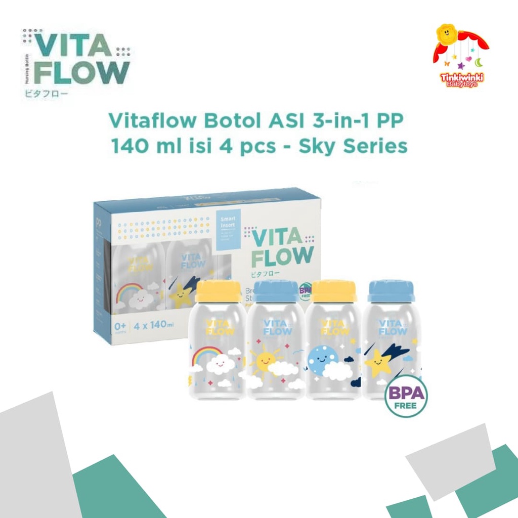 VITAFLOW Botol ASI 3in1 PP 140ml 1 Paket 4 pcs - Sky Series