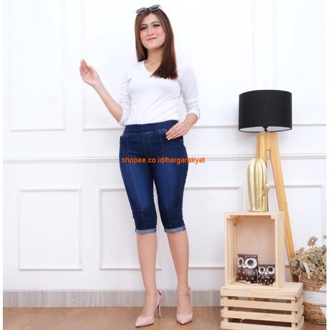 Voppy Celana Jegging Jeans Pendek Wanita (7/8) Tulang Lipat Bawah