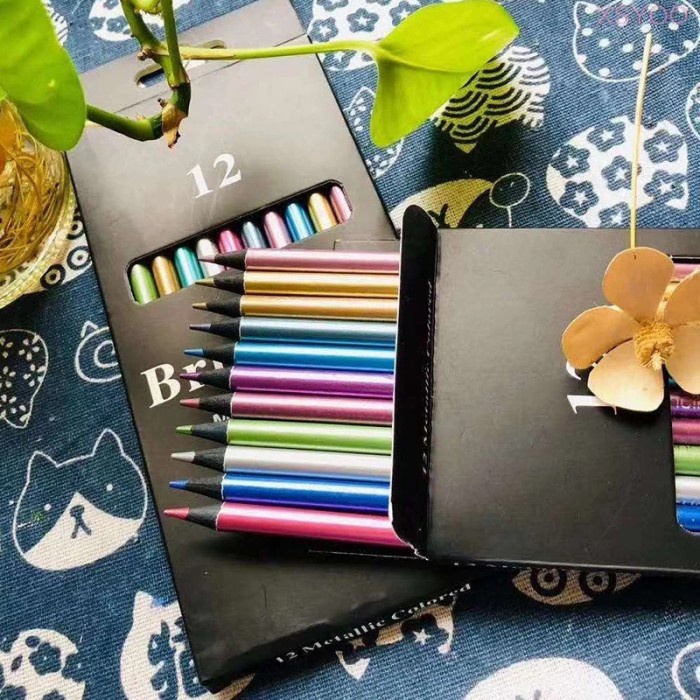 

Trendi 12Pcs Metallic Colored Pencils Non-Toxic Art Stationery Drawing Sale!!!