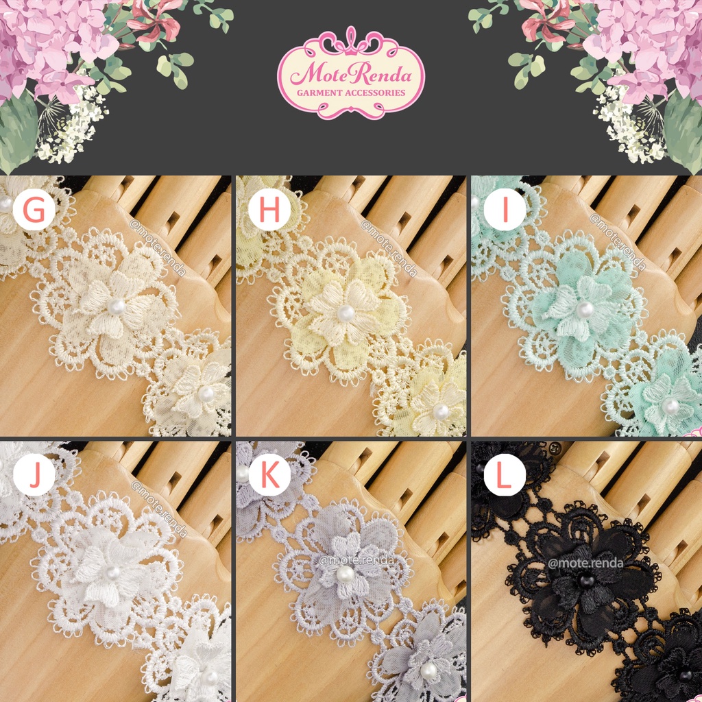 Renda bunga, lebar 5cm (harga per 50cm) kode 5ACR50