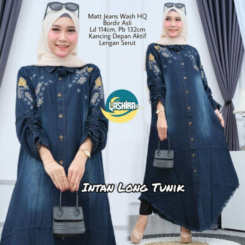 intan long tunik*tunik jeanswash adem*bordir*fashion muslim