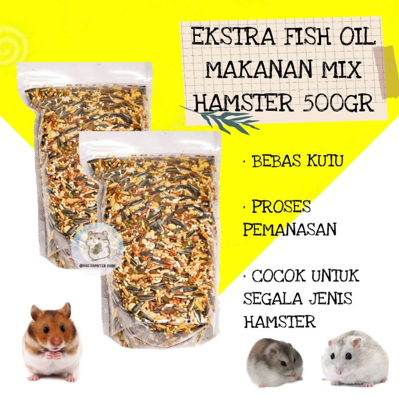 Makanan Hamster Mix 500gr, Ekstra Fish Oil / BEBAS KUTU by HGS