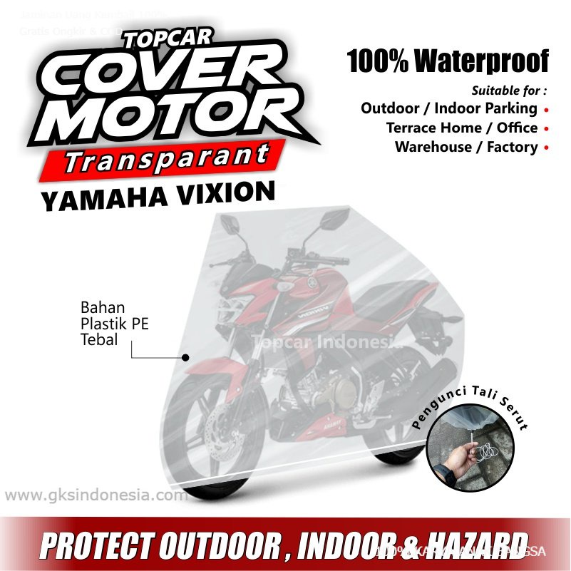 Topcar Cover Motor Transparan Vixion Yamaha Plastik Waterproof  Indoor Outdoor Anti Air Sarung Pelindung Pembungkus Penutup Body Jok Cat Sepeda Metic Sport Trail Moge