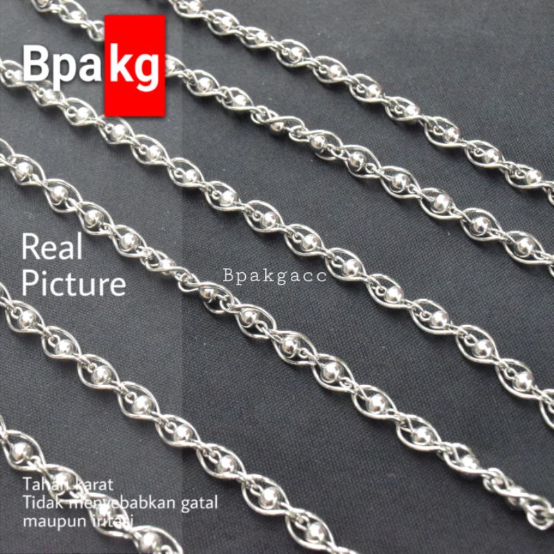 Kalung Gelombang Bola Anti Karat - Kalung Monel Asli Unik Wanita Polos halus tipis - Kalung Rantai W