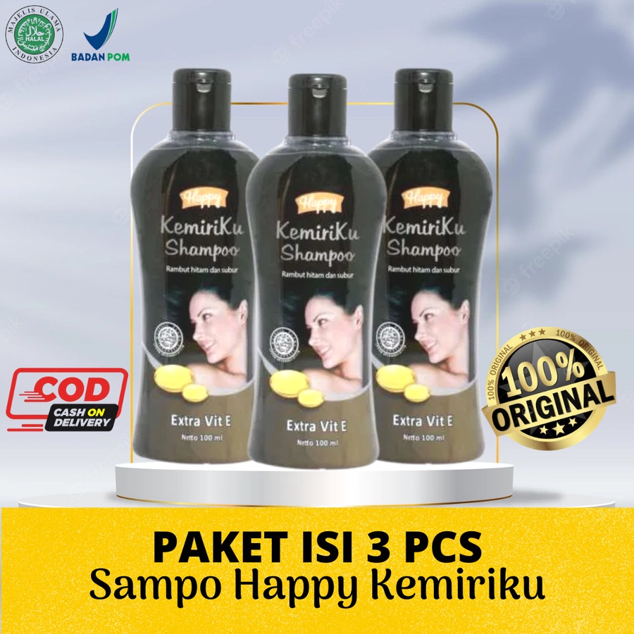 Paket Hemat 3pcs Happy Kemiriku Shampoo Penghilang Uban