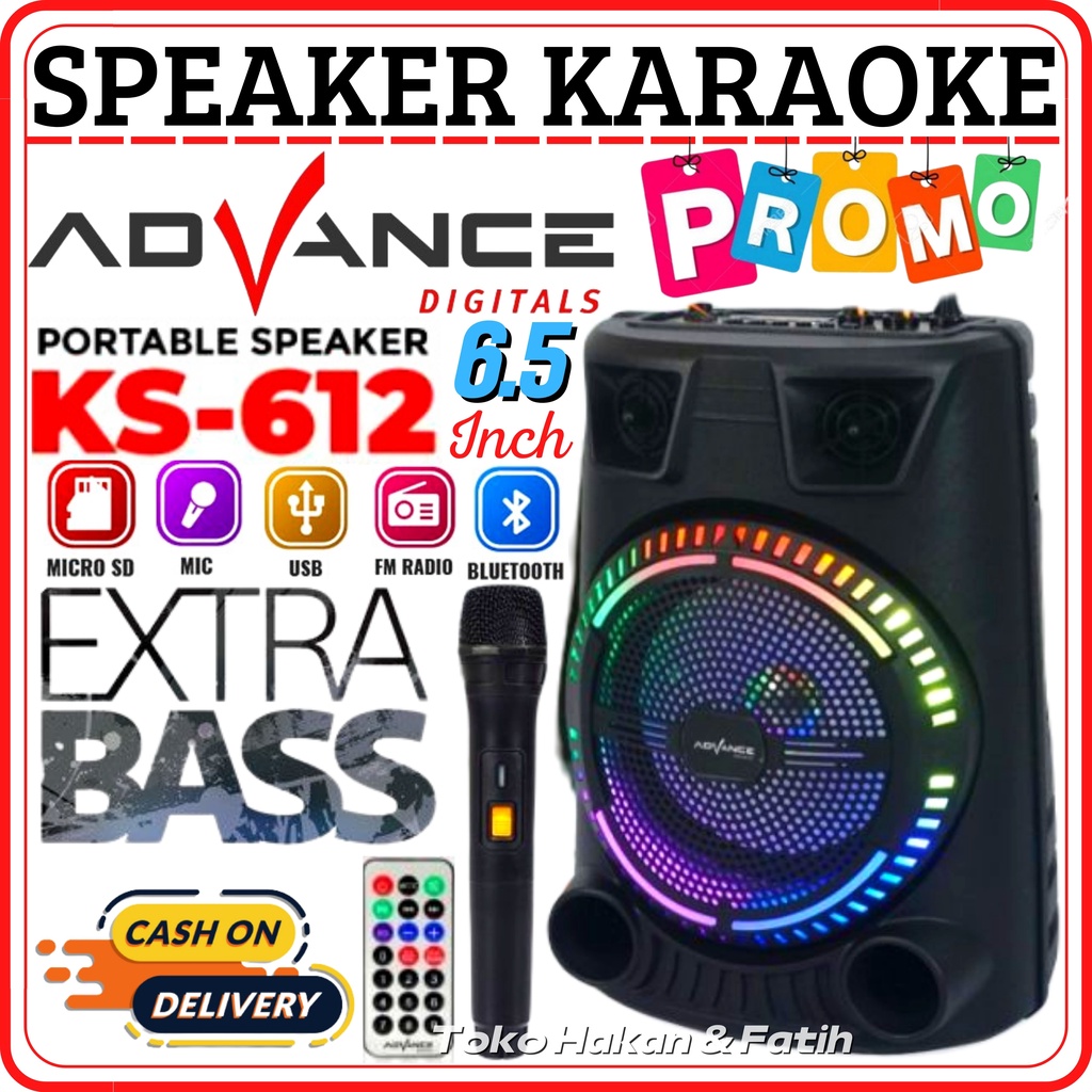 Speaker Bluetooth Karaoke Portable ADVANCE KS-612 ( FREE MIC TANPA KABEL ) Ukuran 6'5inc Besar Dan M