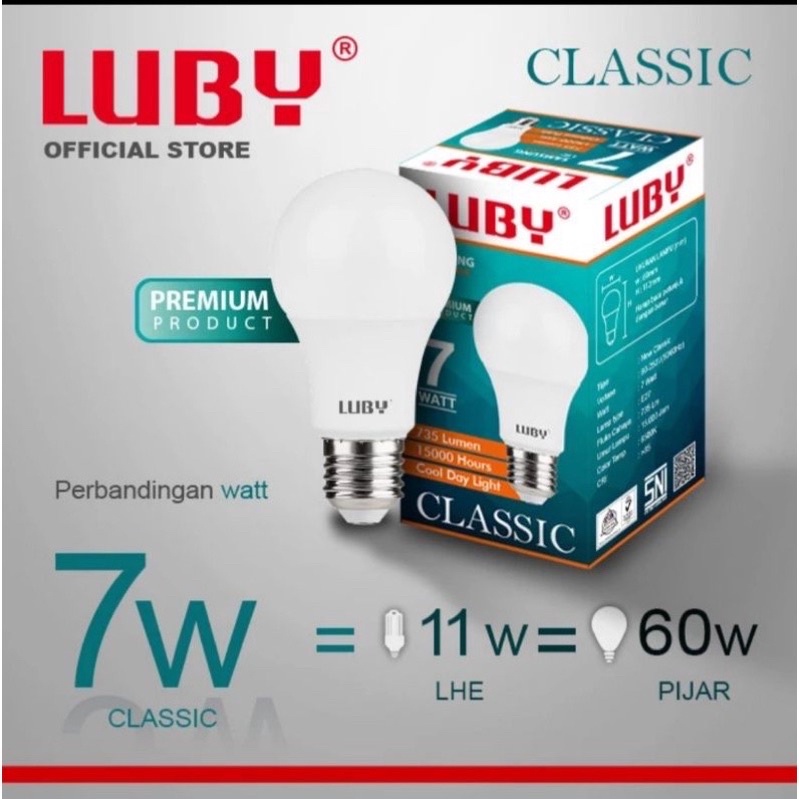 Bisa Cod Bohlam Lampu LED LUBY CLASSIC Cahaya Putih 7 Watt