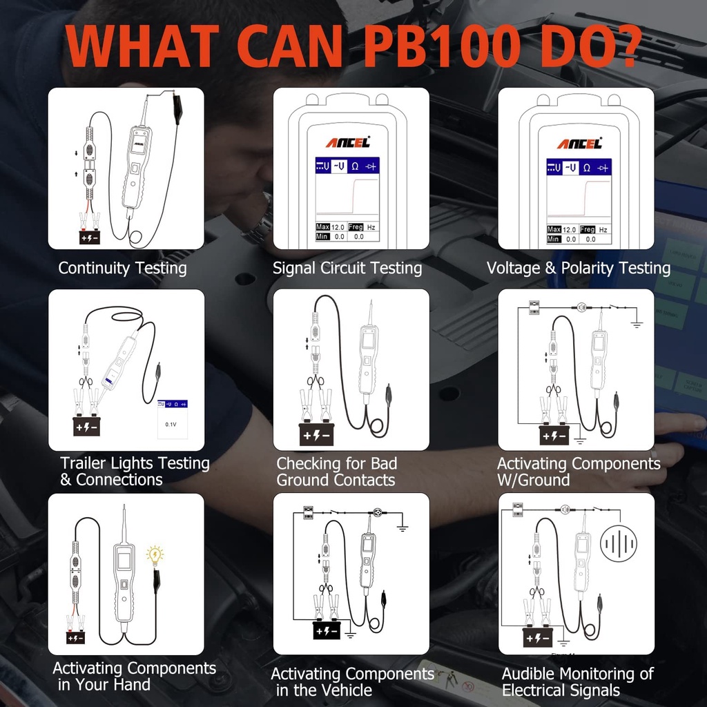 ANCEL PB100 Automotive Circuit Tester Power Circuit Probe Kit Electrical System Diagnostic Tool 12V 24V Voltage Power Scanner