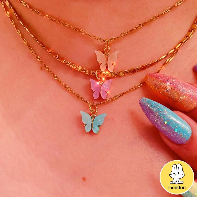 Korean Fashion Kalung Kupu-kupu Kalung Rantai Wanita Aesthetic Butterfly Necklace Anting -Doo