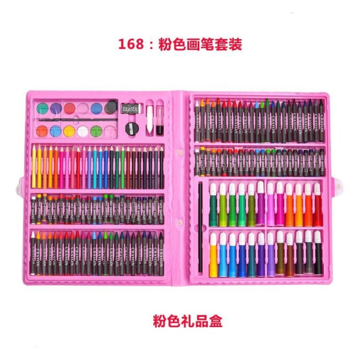 

[BISA COD] 168pcs - Pensil warna, alat tulis set crayon, coloring set, colouring - PINK