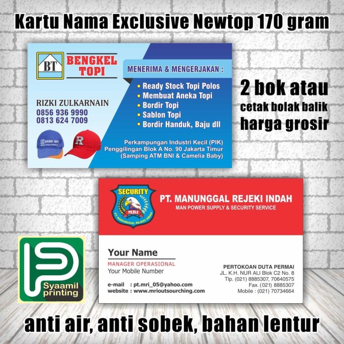 

Exclusive Kartu Nama Exclusive, Newtop 170Gram, 1 Muka
